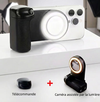 Grip MagSafe 2025 avec Déclencheur Bluetooth & Lumière LED – Stabilisateur Photo/Vidéo pour iPhone & Android