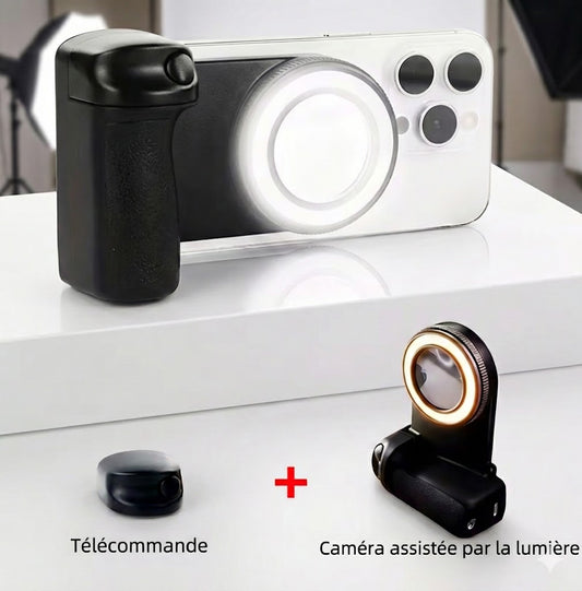 Grip MagSafe 2025 avec Déclencheur Bluetooth & Lumière LED – Stabilisateur Photo/Vidéo pour iPhone & Android